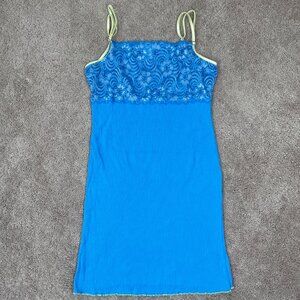 Silx Nightgown Womens S Blue Green Neon Vintage 90s Y2K Lace Lettuce Hem Bodycon